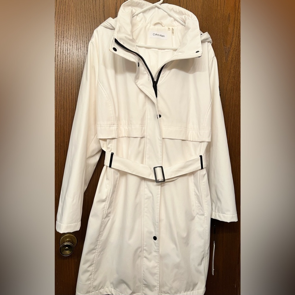 Nwt Gorgeous! Calvin Klein Women's White Belted Rain/Trench Coat 3xl